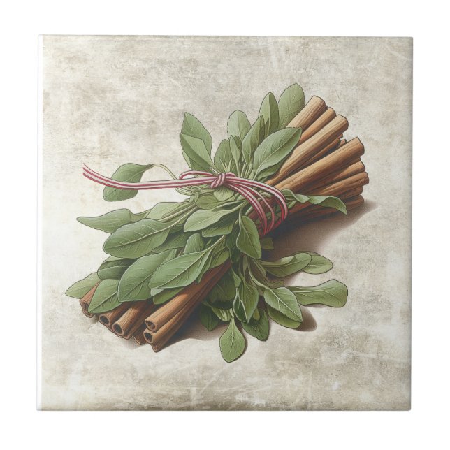 Rustic Sage & Cinnamon Cottage Ceramic Tile (Front)