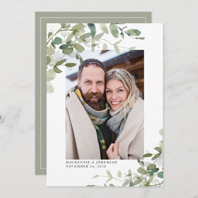 Rustic Sage Eucalyptus Wedding Photo Save the Date (Front/Back)