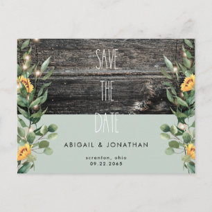 Rustic Sage Foliage Sunflower Save the Date Postcard
