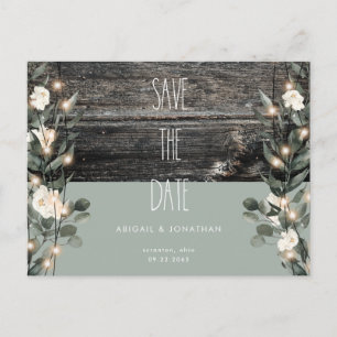 Rustic Sage Foliage White Floral Save the Date Invitation Postcard