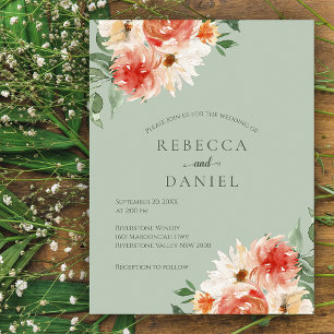 Rustic Sage Green and Orange Floral Boho Wedding Postcard