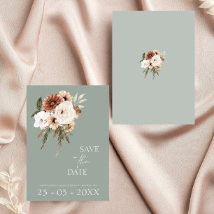 Rustic Sage Green and Peach Script Save the Date