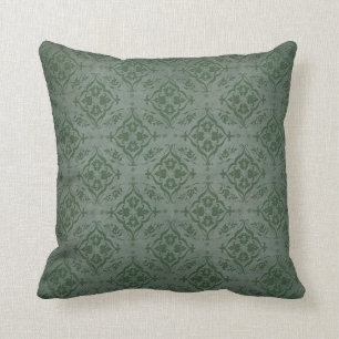 Rustic Sage Green and Pewter Damask Cushion