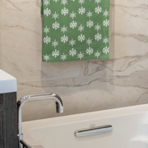 Rustic Sage Green and White Snowflakes Bath Towel Set