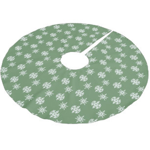 Rustic Sage Green and White Snowflakes Brushed Polyester Tree Skirt