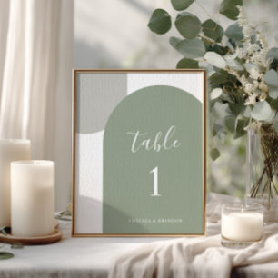 Rustic Sage Green Arch Minimal Script Boho Wedding Table Number