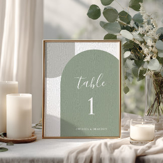 Rustic Sage Green Arch Minimal Script Boho Wedding Table Number