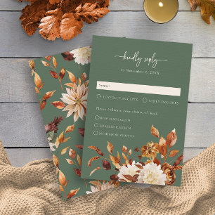 Rustic Sage Green Autumn Leaves Response Card