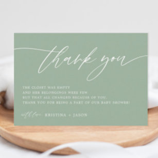 Rustic Sage Green Baby Shower Thank You Cards