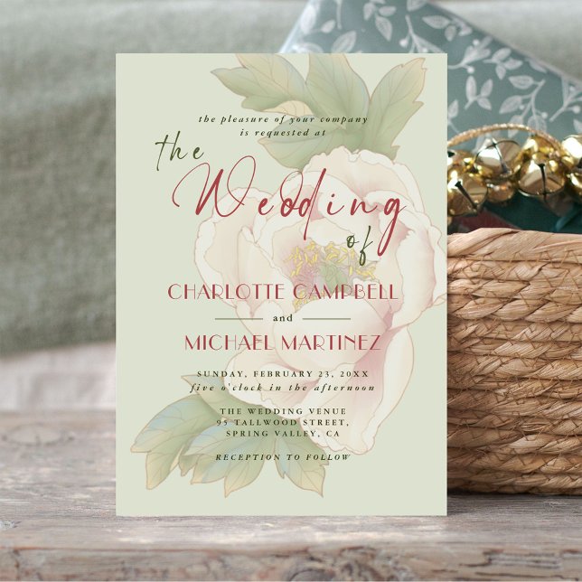 Rustic Sage Green Blush Peony Rose Floral Wedding Invitation (Creator Uploaded)