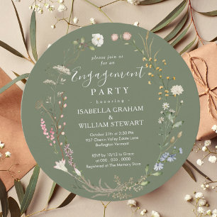 Rustic Sage Green Boho Wildflower Engagement Party Invitation