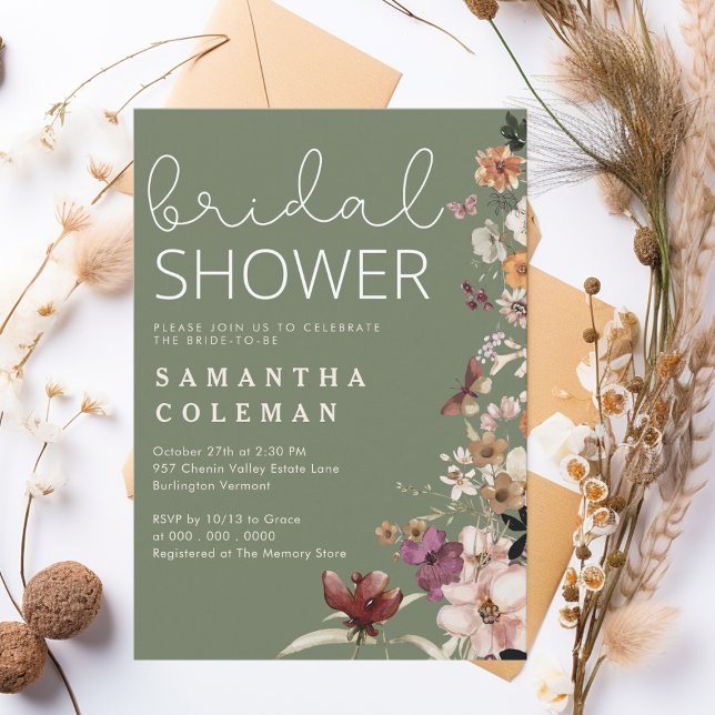 Rustic Sage Green Boho Wildfolwer Bridal Shower Invitation (Creator Uploaded)