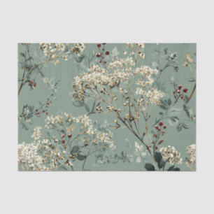 Rustic Sage Green Bold Vintage Floral Tissue Paper