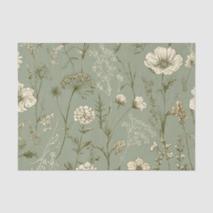 Rustic Sage Green Bold Vintage Floral Tissue Paper