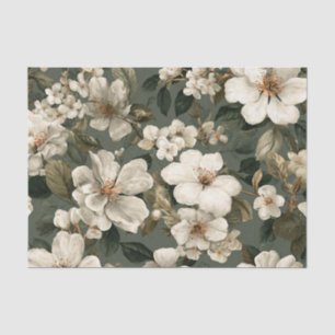 Rustic Sage Green Bold Vintage Floral Tissue Paper