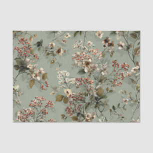 Rustic Sage Green Bold Vintage Floral Tissue Paper
