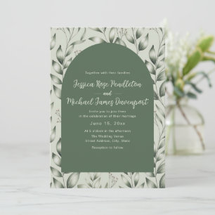 Rustic Sage Green Botanical Arch Photo Wedding Invitation
