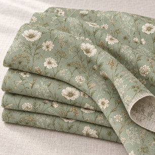 Rustic Sage Green Botanical Bold Vintage Floral Fabric
