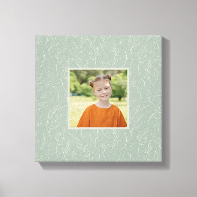 Rustic Sage Green Botanical Floral Custom Photo Canvas Print (Front)