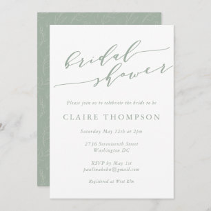 Rustic Sage Green Botanical Script Bridal Shower Invitation
