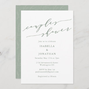 Rustic Sage Green Botanical Script Couples Shower Invitation