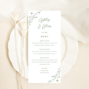 Rustic Sage Green Botanical Wedding Menu Card