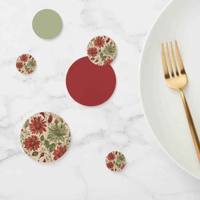 Rustic Sage Green & Burgundy Red Floral Autumn Confetti (Group)