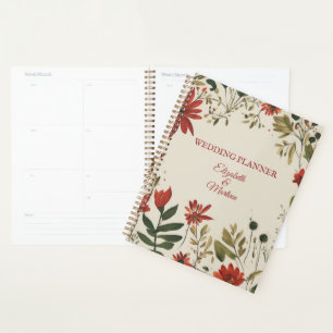 Rustic Sage Green & Burgundy Red Floral Autumn Planner