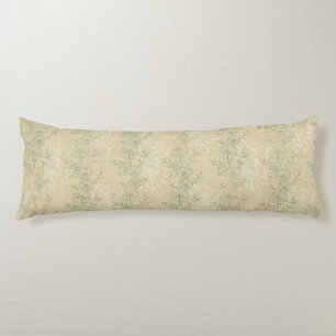 Rustic Sage Green Daisies on beige background Body Cushion
