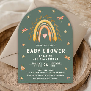Rustic Sage Green Earthy Rainbow Arch Baby Shower Invitation
