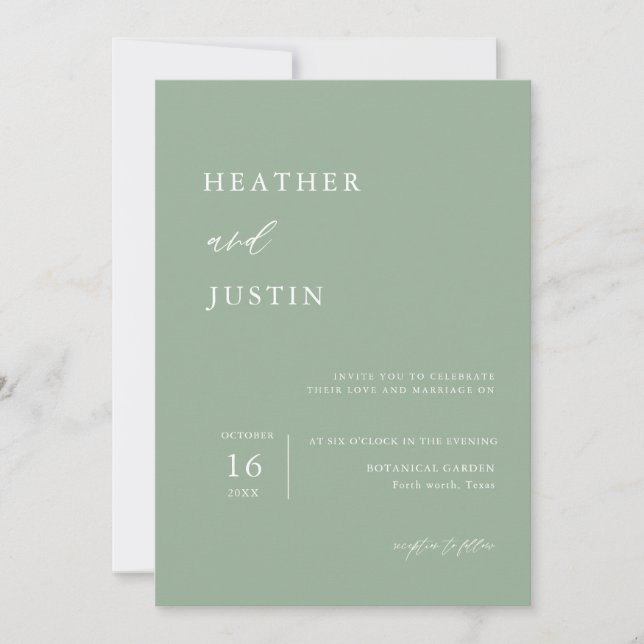 Rustic Sage Green Elegant Wedding Invitations (Front)