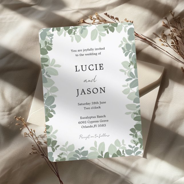 Rustic Sage Green Eucalyptus Botanical Wedding Invitation (Creator Uploaded)