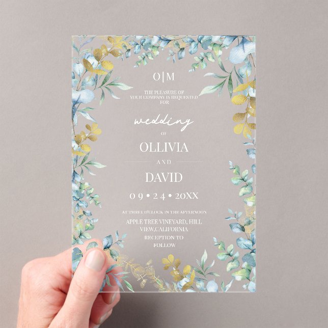 Rustic Sage Green Eucalyptus Modern Wedding  Acrylic Invitations (Insitu (Handheld))