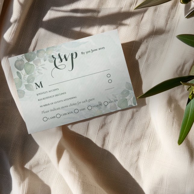 Rustic Sage Green Eucalyptus RSVP Wedding Enclosure Card (Creator Uploaded)