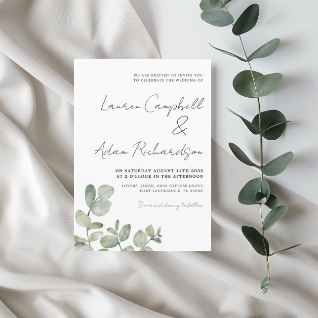 Rustic Sage Green Eucalyptus Watercolor Wedding  Invitation (Creator Uploaded)