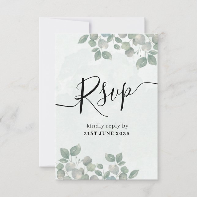 Rustic Sage Green Eucalyptus Wedding RSVP (Front)