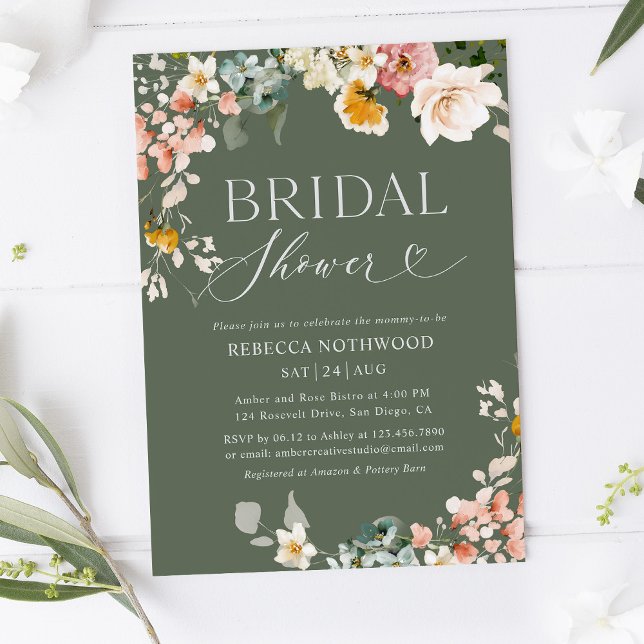 Rustic Sage Green Floral Bridal Shower  Invitation (Creator Uploaded)