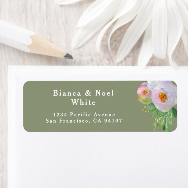 Rustic Sage Green Floral Return Address Labels (Insitu)