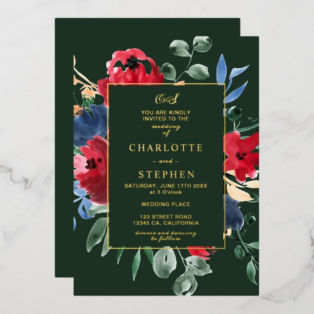 Rustic sage green floral watercolor gold wedding (Front/Back)