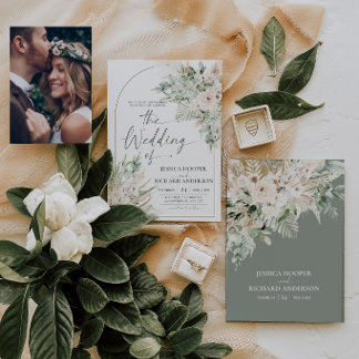 Rustic Sage Green Floral Wedding Invitation Card