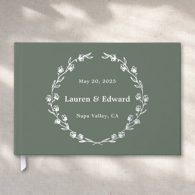 Rustic Sage Green Floral Wreath Wedding Guest Book (Creator Uploaded)