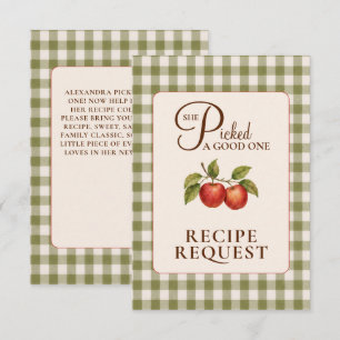 Rustic Sage Green Gingham Apple Bridal Shower Enclosure Card