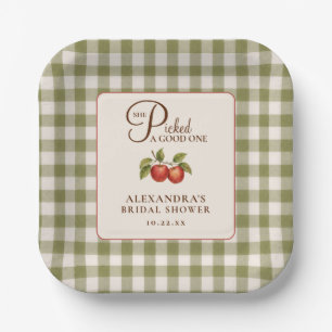 Rustic Sage Green Gingham Apple Bridal Shower Paper Plate