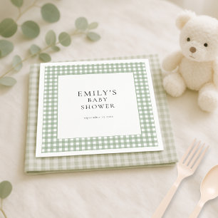 Rustic Sage Green Gingham Baby Shower Napkin
