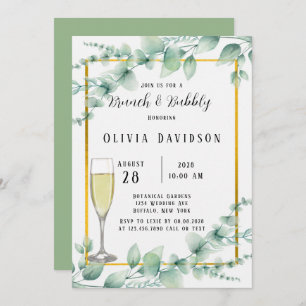 Rustic Sage Green Greenery Gold Brunch & Bubbly Invitation
