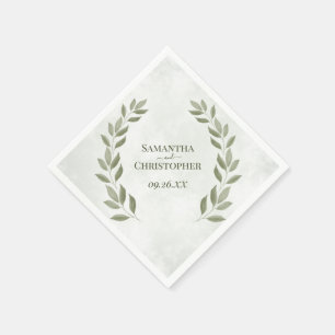 Rustic Sage Green Leaves Diagonal Wedding Napkin