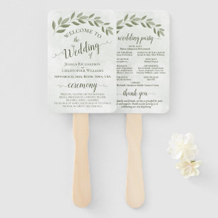 Rustic Sage Green Leaves Elegant Wedding Program Hand Fan