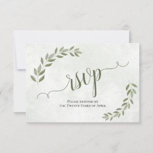 Rustic Sage Green Leaves Simple Wedding RSVP Card