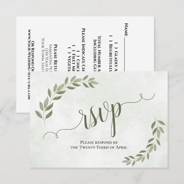 Rustic Sage Green Leaves Simple Wedding RSVP Card (Front/Back)