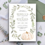 Rustic Sage Green Leaves White Pumpkin Wedding Invitation<br><div class="desc">Amaze your guests with this elegant wedding invite featuring beautiful leaves and rustic white pumpkin. Simply add your event details on this easy-to-use template to make it a one-of-a-kind invitation.</div>